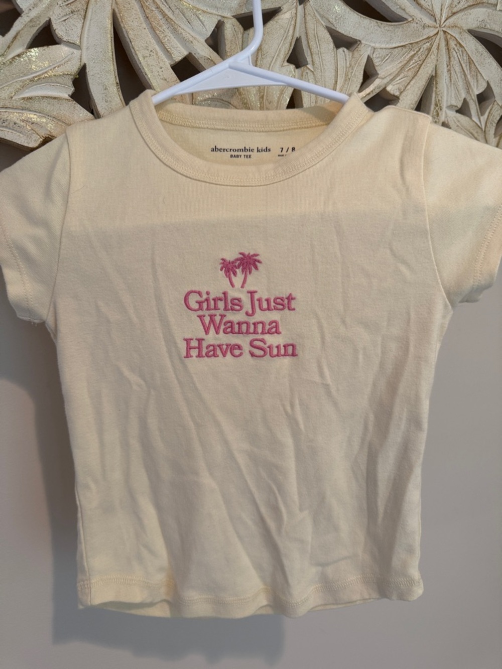abercrombie kids Yellow Tee with Pink Embroidered Slogan